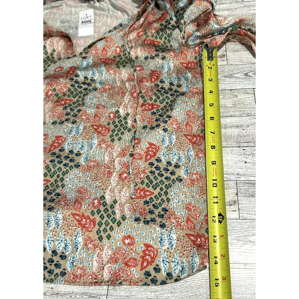 NWT LOFT Garden Cinched Sleeve Ruffle Tye Neck top blouse SMALL‎